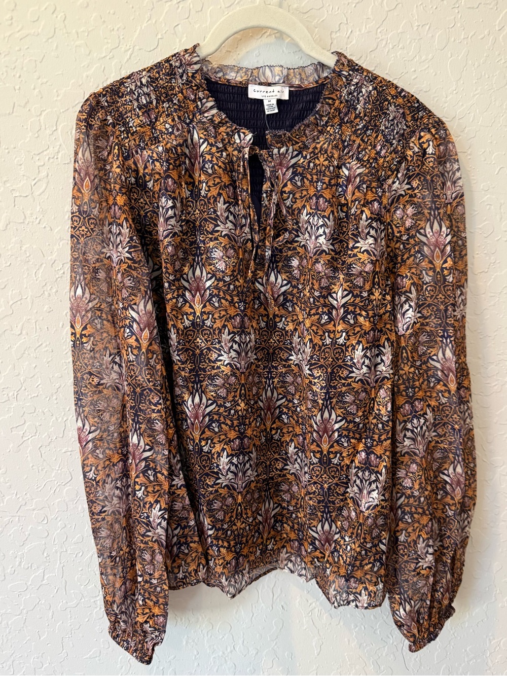 Current Air Women's Long Sleeve Floral Print Blouse - Size Medium